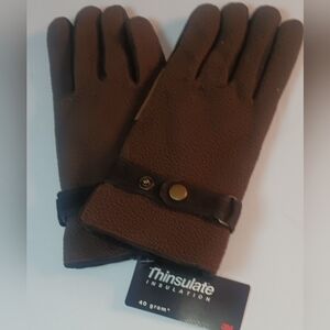 WOMEN'S THINSULATE LEATHER WRISTSTRAP, PALM GRIP GLOVES BROWN